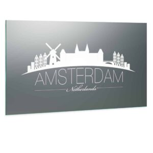 LED Wandspiegel mit Skyline Motiv - Amsterdam Skyline