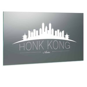 LED Wandspiegel mit Skyline Motiv - Hong Kong Skyline