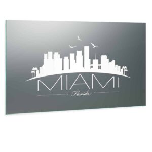 LED Wandspiegel mit Skyline Motiv - Miami Skyline