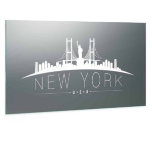 LED Wandspiegel mit Skyline Motiv - New York Skyline