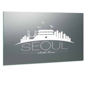 LED Wandspiegel mit Skyline Motiv - Seoul Skyline